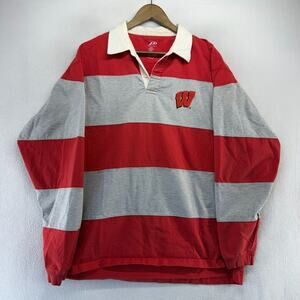 Vintage Wisonsin Rugby Shirt Men's XL Gray Red Colorblock Embroidered Logo y2k